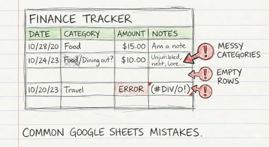 7 Mistakes People Make Tracking Finances in Google Sheets